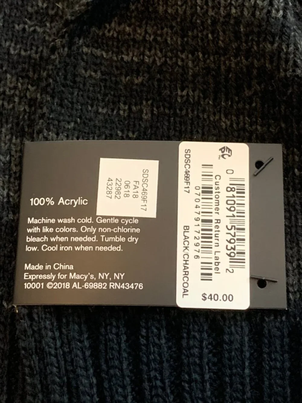 Alfani Men's 100% Acrylic Knit Space-Dyed Scarf, Charcoal Gray, One Size